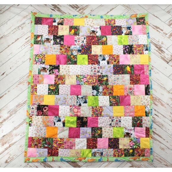 Handmade Throw Quilt Cats Kittens Birds Roses Dinosaurs Patchwork Blanket